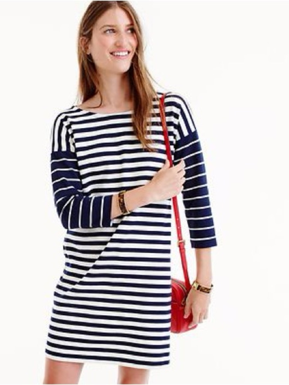 J.Crew navy & white striped ponte knit nautical dress 3/4 sleeve coastal size XS
